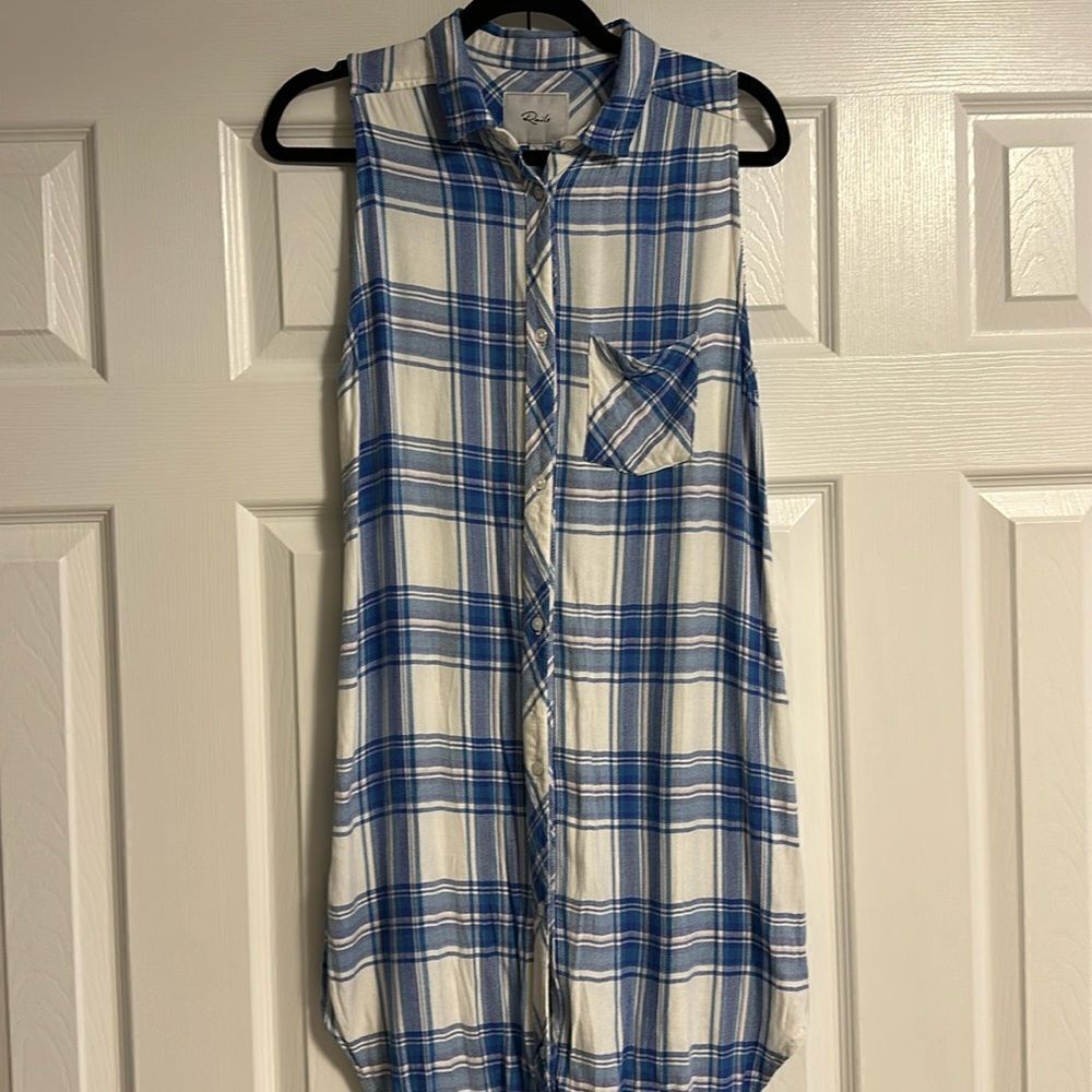 Rails Women’s Sleeveless Plaid Button Down Blue & White Collared Dress, Size L